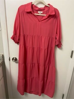 Umgee Coral Tiered Collared Maxi Dress